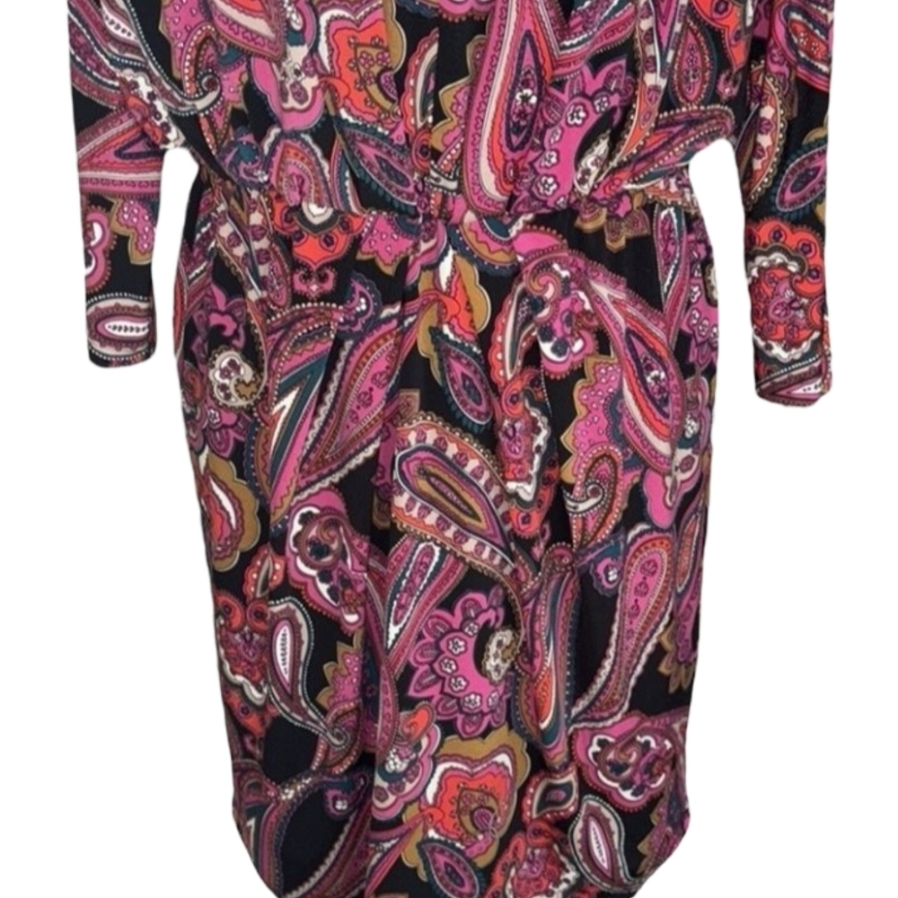 Trina Turk Pink Paisley Surplice Wrap Dress Small NWT Retro Birch Jersey Mini - Picture 7 of 15
